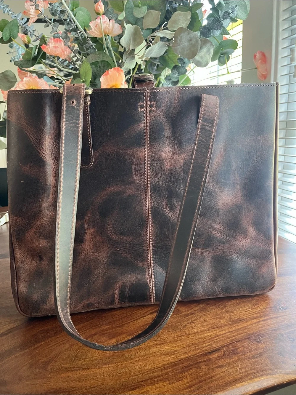 Full-Grain Buffalo Leather Tote | Handcrafted | Espresso Brown | NWOT